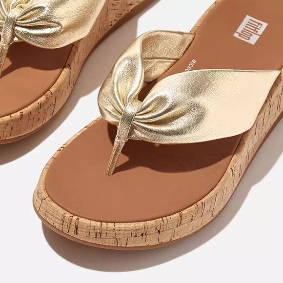 NEW FITFLOP F Mode Twist Cork Flatform Sandals With Toe Thongs Platino 462tn - Picture 10 of 13